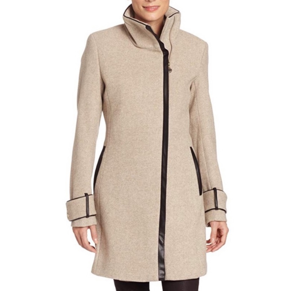 Calvin Klein Oatmeal Twill Wool Coat Size 6